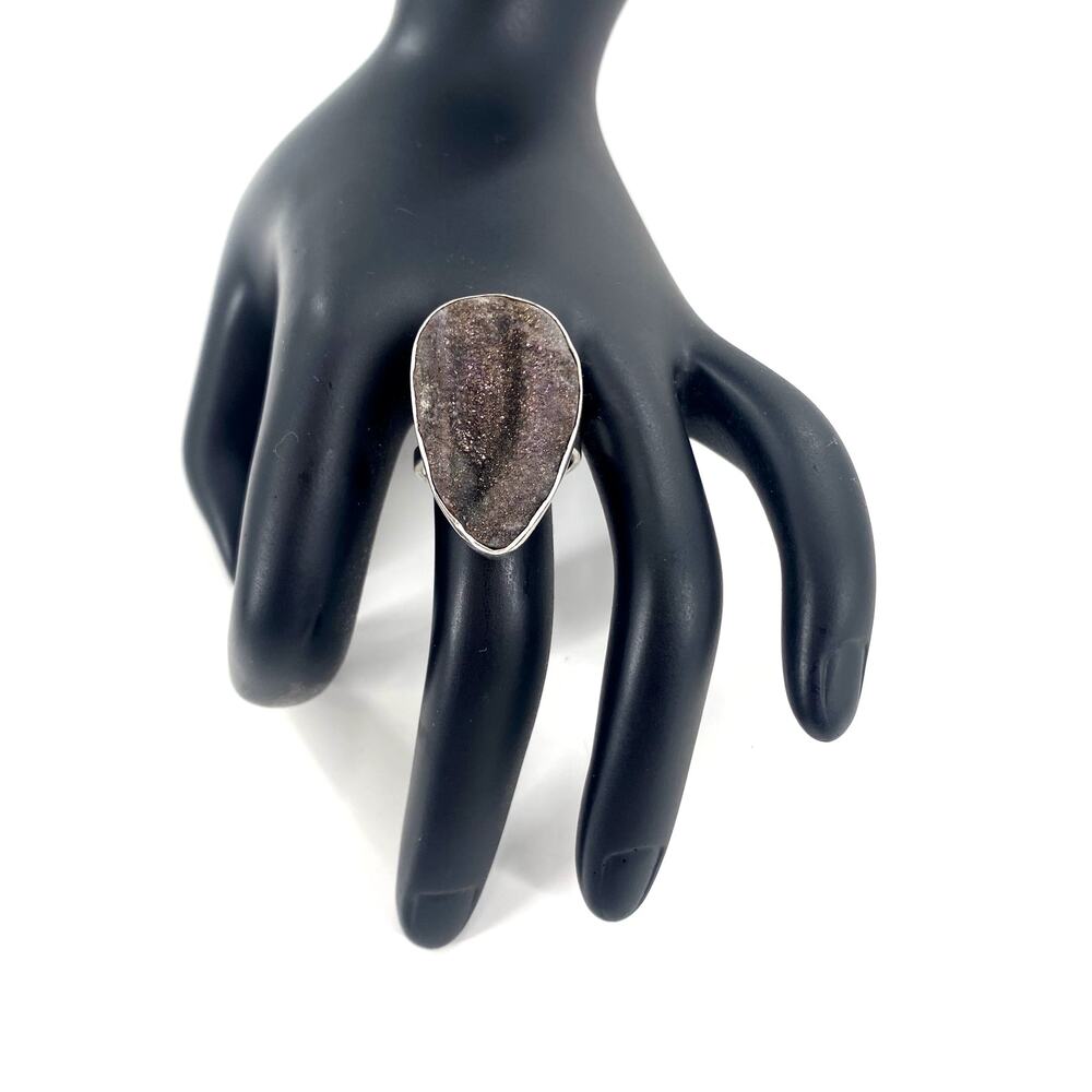 Vintage Sterling Silver 925 Purple Druzy‎ Drusy Teardrop Adjustable Ring Sz 8.25
